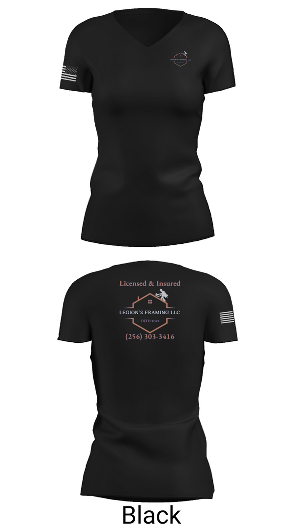 Womens Short Sleeve Vneck Shirt, LEGION'S FRAMING LLC, , Teamtime, Team time, sublimation, custom sports apparel, team uniforms, spirit wear, spiritwear, sports uniforms, custom shirts, team store, custom team store, fundraiser sports, apparel fundraiser
