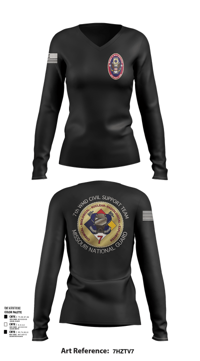 7th CST 5552337 Women's Long Sleeve V-neck Shirt -1 124