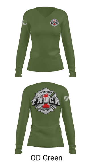Women's Long Sleeve Vneck Shirt, Truck 1, Fire Department, Teamtime, Team time, sublimation, custom sports apparel, team uniforms, spirit wear, spiritwear, sports uniforms, custom shirts, team store, custom team store, fundraiser sports, apparel fundraiser