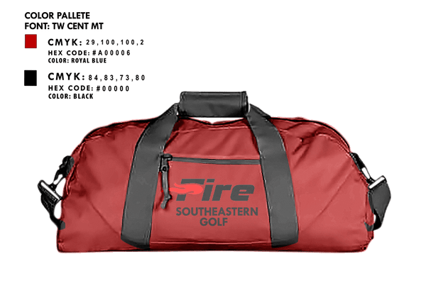 Duffle Bag, Southeastern University Golf, Golf, Teamtime, Team time, sublimation, custom sports apparel, team uniforms, spirit wear, spiritwear, sports uniforms, custom shirts, team store, custom team store, fundraiser sports, apparel fundraiser
