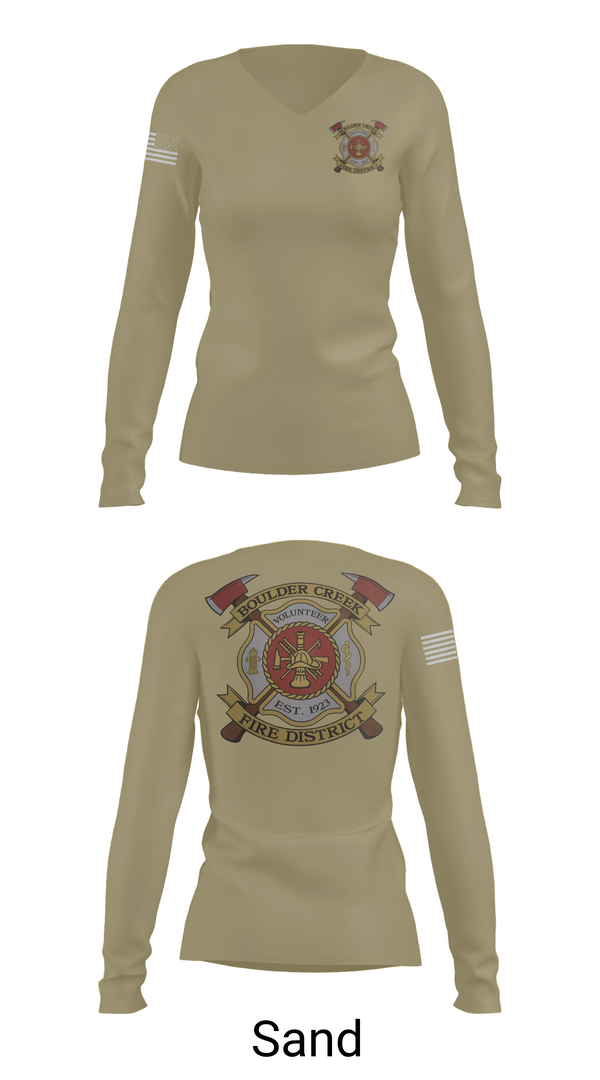 Womens Long Sleeve Vneck Shirt, Boulder creek fire, , Teamtime, Team time, sublimation, custom sports apparel, team uniforms, spirit wear, spiritwear, sports uniforms, custom shirts, team store, custom team store, fundraiser sports, apparel fundraiser