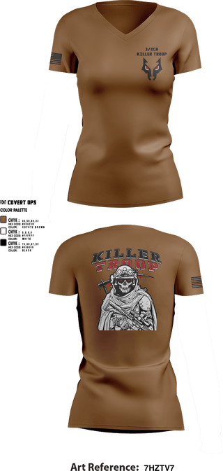 Womens Short Sleeve Vneck Shirt, 3/2CR Killer Troop, Army, Teamtime, Team time, sublimation, custom sports apparel, team uniforms, spirit wear, spiritwear, sports uniforms, custom shirts, team store, custom team store, fundraiser sports, apparel fundraiser