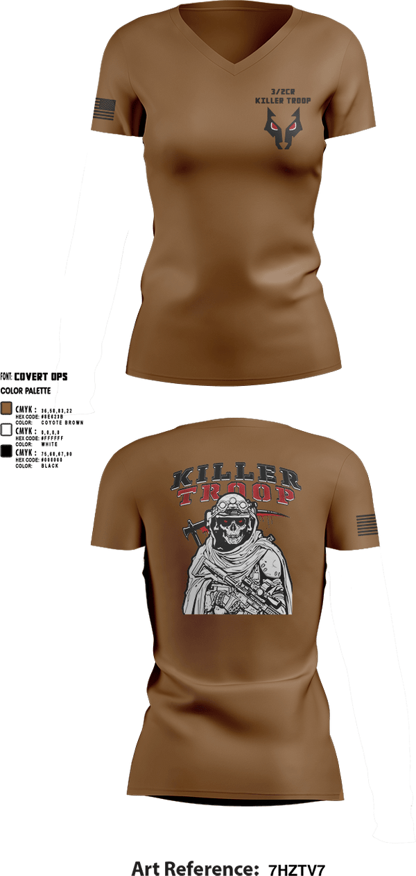 Womens Short Sleeve Vneck Shirt, 3/2CR Killer Troop, Army, Teamtime, Team time, sublimation, custom sports apparel, team uniforms, spirit wear, spiritwear, sports uniforms, custom shirts, team store, custom team store, fundraiser sports, apparel fundraiser