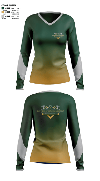 Womens Long Sleeve Vneck Shirt, Curtis Property Management, , Teamtime, Team time, sublimation, custom sports apparel, team uniforms, spirit wear, spiritwear, sports uniforms, custom shirts, team store, custom team store, fundraiser sports, apparel fundraiser