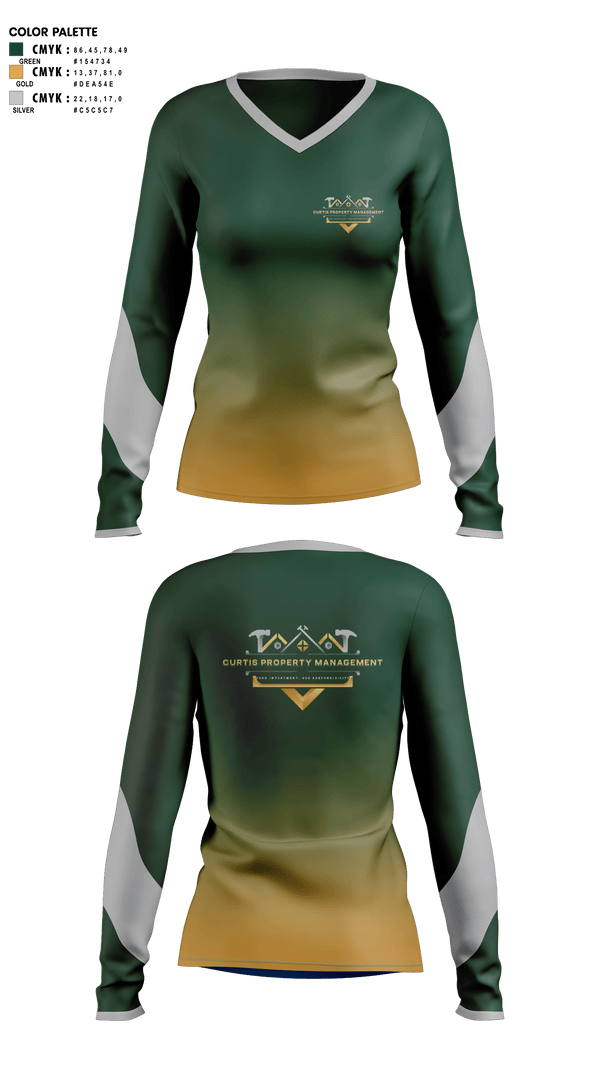 Womens Long Sleeve Vneck Shirt, Curtis Property Management, , Teamtime, Team time, sublimation, custom sports apparel, team uniforms, spirit wear, spiritwear, sports uniforms, custom shirts, team store, custom team store, fundraiser sports, apparel fundraiser