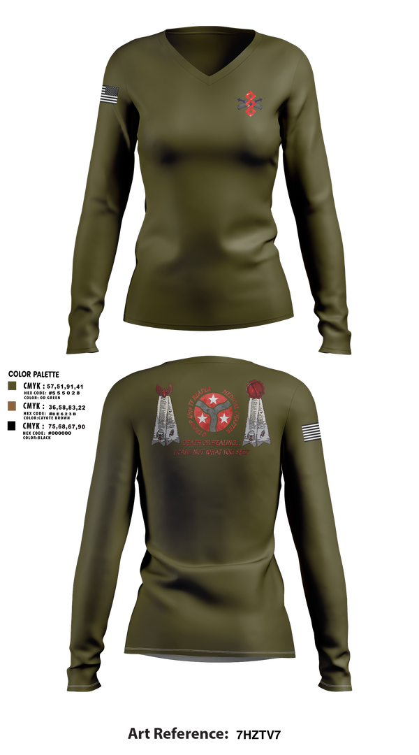 Womens Long Sleeve Vneck Shirt 1, q trp 4/278th, , Teamtime, Team time, sublimation, custom sports apparel, team uniforms, spirit wear, spiritwear, sports uniforms, custom shirts, team store, custom team store, fundraiser sports, apparel fundraiser