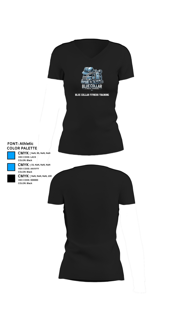 Womens Short Sleeve Vneck Shirt, Blue Collar Fitness Training, , Teamtime, Team time, sublimation, custom sports apparel, team uniforms, spirit wear, spiritwear, sports uniforms, custom shirts, team store, custom team store, fundraiser sports, apparel fundraiser