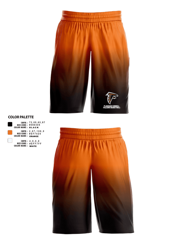 Mens Basketball Shorts, Flanagan Cornell Falcons Basketball, Men's Basketball, Teamtime, Team time, sublimation, custom sports apparel, team uniforms, spirit wear, spiritwear, sports uniforms, custom shirts, team store, custom team store, fundraiser sports, apparel fundraiser