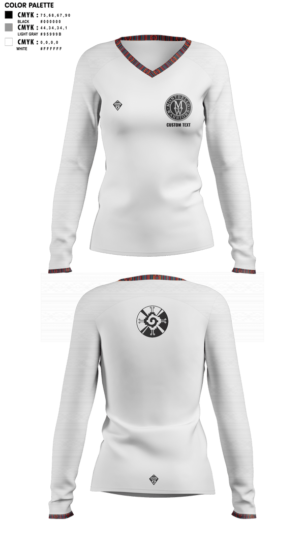 Womens Long Sleeve Vneck Shirt, Montbello HS Boys Soccer, Men's Soccer, Teamtime, Team time, sublimation, custom sports apparel, team uniforms, spirit wear, spiritwear, sports uniforms, custom shirts, team store, custom team store, fundraiser sports, apparel fundraiser