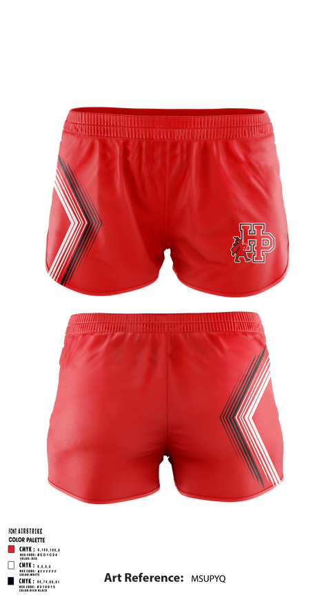 Womens Shorts, Highland Park Senior High School Gymnastics, Spirit Store, Teamtime, Team time, sublimation, custom sports apparel, team uniforms, spirit wear, spiritwear, sports uniforms, custom shirts, team store, custom team store, fundraiser sports, apparel fundraiser