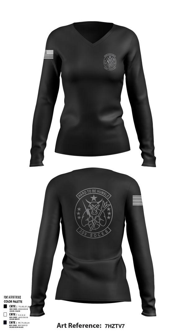 Women's Long Sleeve Vneck Shirt, 209th SOCES, , Teamtime, Team time, sublimation, custom sports apparel, team uniforms, spirit wear, spiritwear, sports uniforms, custom shirts, team store, custom team store, fundraiser sports, apparel fundraiser