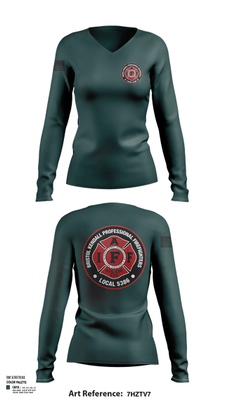 Women's Long Sleeve Vneck Shirt, Local 5386, Fire Department, Teamtime, Team time, sublimation, custom sports apparel, team uniforms, spirit wear, spiritwear, sports uniforms, custom shirts, team store, custom team store, fundraiser sports, apparel fundraiser