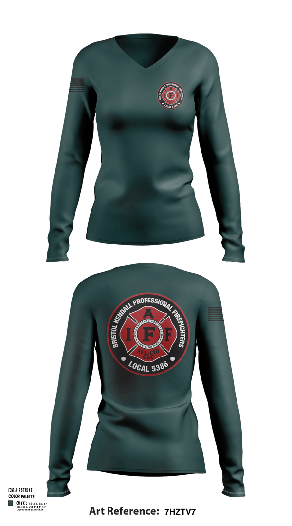 Women's Long Sleeve Vneck Shirt, Local 5386, Fire Department, Teamtime, Team time, sublimation, custom sports apparel, team uniforms, spirit wear, spiritwear, sports uniforms, custom shirts, team store, custom team store, fundraiser sports, apparel fundraiser