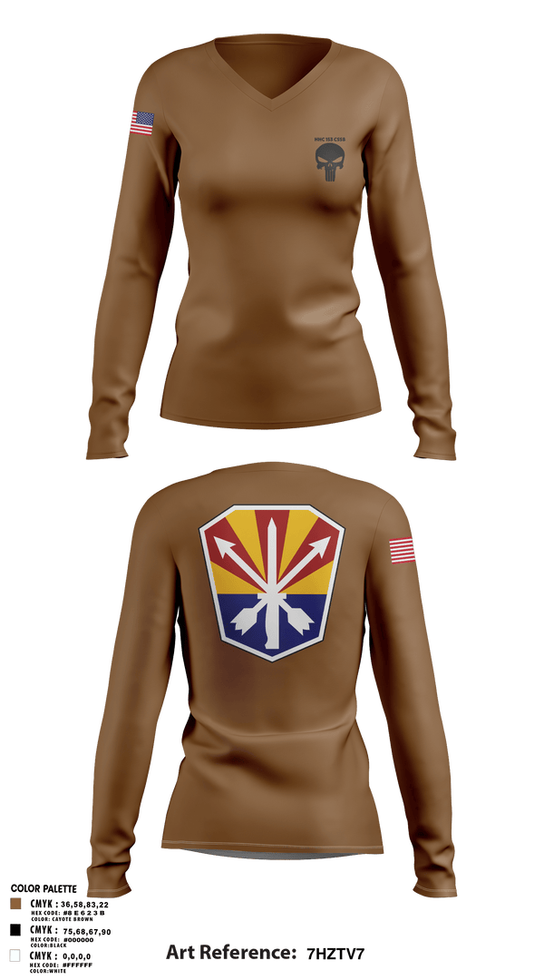 Women's Long Sleeve Vneck Shirt, HHC 153 CSSB, National Guard, Teamtime, Team time, sublimation, custom sports apparel, team uniforms, spirit wear, spiritwear, sports uniforms, custom shirts, team store, custom team store, fundraiser sports, apparel fundraiser