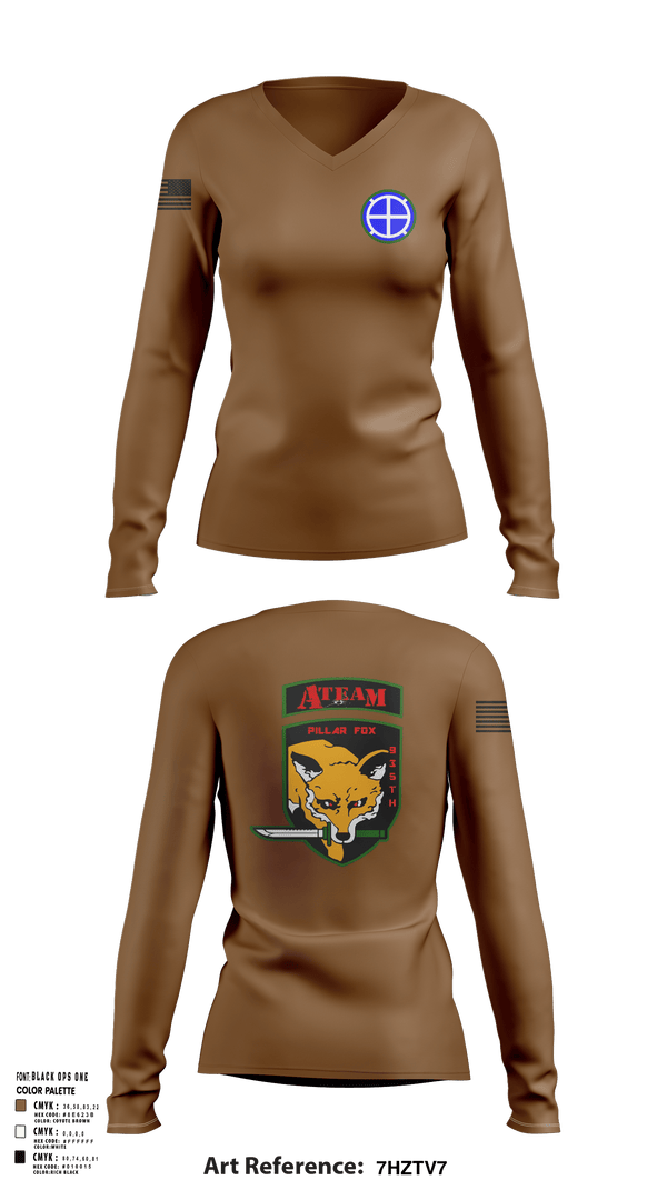 Womens Long Sleeve Vneck Shirt, A co 935th ASB 3rd Platoon, National Guard, Teamtime, Team time, sublimation, custom sports apparel, team uniforms, spirit wear, spiritwear, sports uniforms, custom shirts, team store, custom team store, fundraiser sports, apparel fundraiser