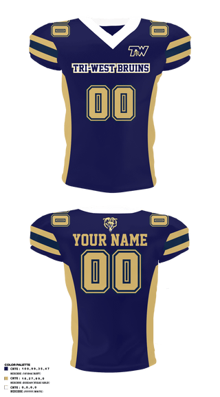 Football Jersey, TRI-WEST BRUINS, Football, Teamtime, Team time, sublimation, custom sports apparel, team uniforms, spirit wear, spiritwear, sports uniforms, custom shirts, team store, custom team store, fundraiser sports, apparel fundraiser