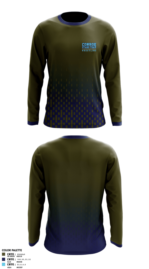 Long Sleeve Rash Guard Shirt, Conroe Stars Team, Wrestling, Teamtime, Team time, sublimation, custom sports apparel, team uniforms, spirit wear, spiritwear, sports uniforms, custom shirts, team store, custom team store, fundraiser sports, apparel fundraiser