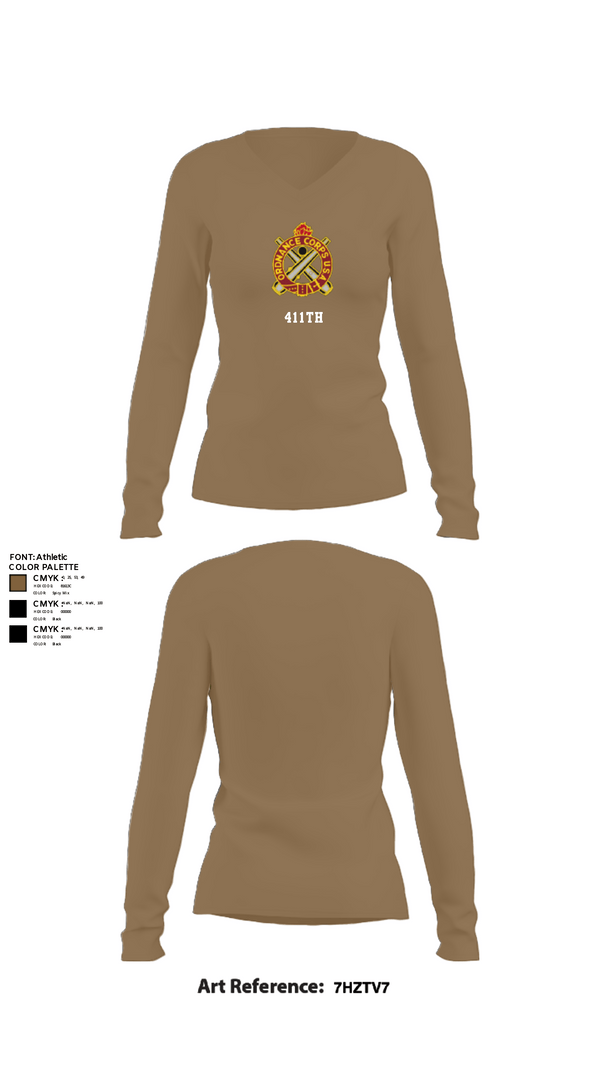 Womens Long Sleeve Vneck Shirt, 411TH, Army, Teamtime, Team time, sublimation, custom sports apparel, team uniforms, spirit wear, spiritwear, sports uniforms, custom shirts, team store, custom team store, fundraiser sports, apparel fundraiser