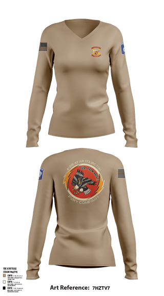 Womens Long Sleeve Vneck Shirt 1, FCO 4-319 AFAR, 173 IBCT(A), Army, Teamtime, Team time, sublimation, custom sports apparel, team uniforms, spirit wear, spiritwear, sports uniforms, custom shirts, team store, custom team store, fundraiser sports, apparel fundraiser