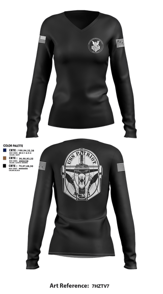 Womens Long Sleeve Vneck Shirt, USS Patriot, Navy, Teamtime, Team time, sublimation, custom sports apparel, team uniforms, spirit wear, spiritwear, sports uniforms, custom shirts, team store, custom team store, fundraiser sports, apparel fundraiser