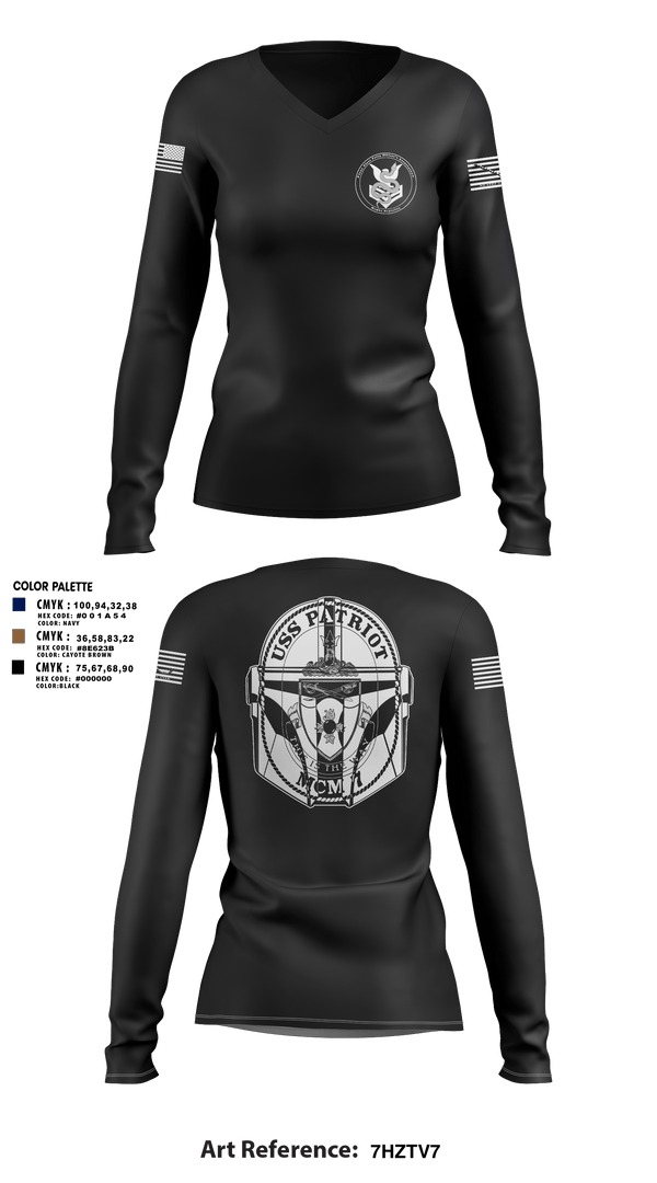 Womens Long Sleeve Vneck Shirt, USS Patriot, Navy, Teamtime, Team time, sublimation, custom sports apparel, team uniforms, spirit wear, spiritwear, sports uniforms, custom shirts, team store, custom team store, fundraiser sports, apparel fundraiser