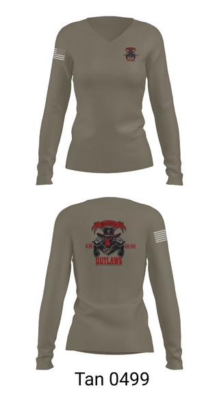 Womens Long Sleeve Vneck Shirt, 1st Cav 3rd BEB ACO “Outlaw”, , Teamtime, Team time, sublimation, custom sports apparel, team uniforms, spirit wear, spiritwear, sports uniforms, custom shirts, team store, custom team store, fundraiser sports, apparel fundraiser