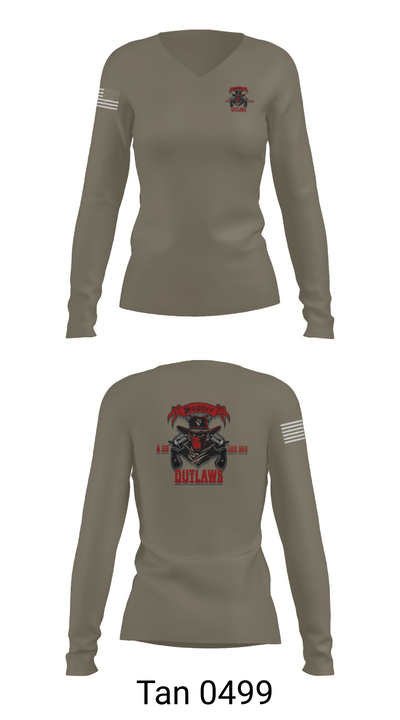 1st Cav 3rd BEB ACO “Outlaw” 26050873 Women's Long Sleeve V-neck Shirt - 77