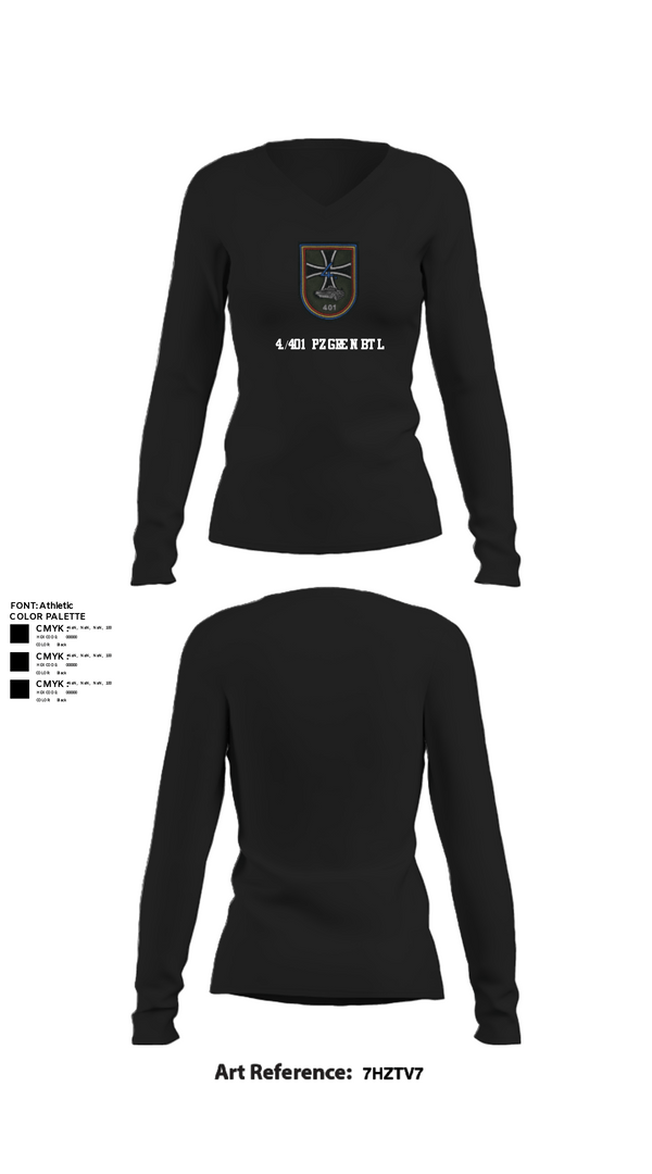 Womens Long Sleeve Vneck Shirt, 4./401 PzGrenBtl, Army, Teamtime, Team time, sublimation, custom sports apparel, team uniforms, spirit wear, spiritwear, sports uniforms, custom shirts, team store, custom team store, fundraiser sports, apparel fundraiser