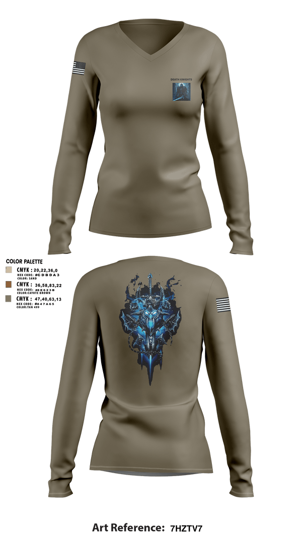 Womens Long Sleeve Vneck Shirt, Death Knights, Army, Teamtime, Team time, sublimation, custom sports apparel, team uniforms, spirit wear, spiritwear, sports uniforms, custom shirts, team store, custom team store, fundraiser sports, apparel fundraiser