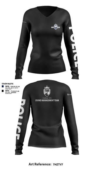 Womens Long Sleeve Vneck Shirt, Fargo PD CMT, Police, Teamtime, Team time, sublimation, custom sports apparel, team uniforms, spirit wear, spiritwear, sports uniforms, custom shirts, team store, custom team store, fundraiser sports, apparel fundraiser