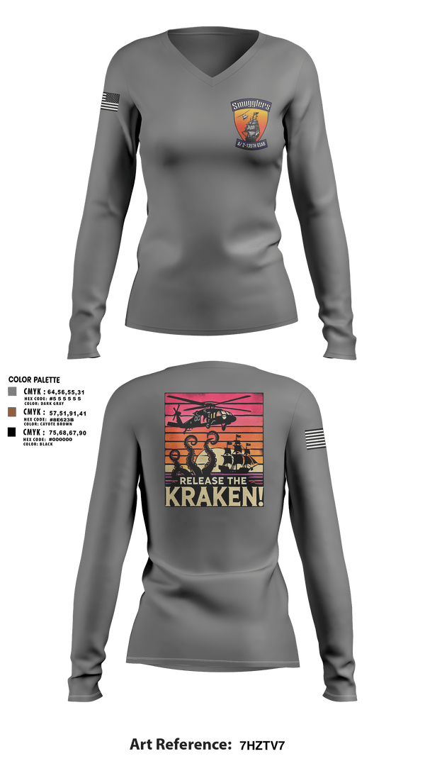 Womens Long Sleeve Vneck Shirt 1, A/2135th GSAB “SMUGGLERS”, Army, Teamtime, Team time, sublimation, custom sports apparel, team uniforms, spirit wear, spiritwear, sports uniforms, custom shirts, team store, custom team store, fundraiser sports, apparel fundraiser
