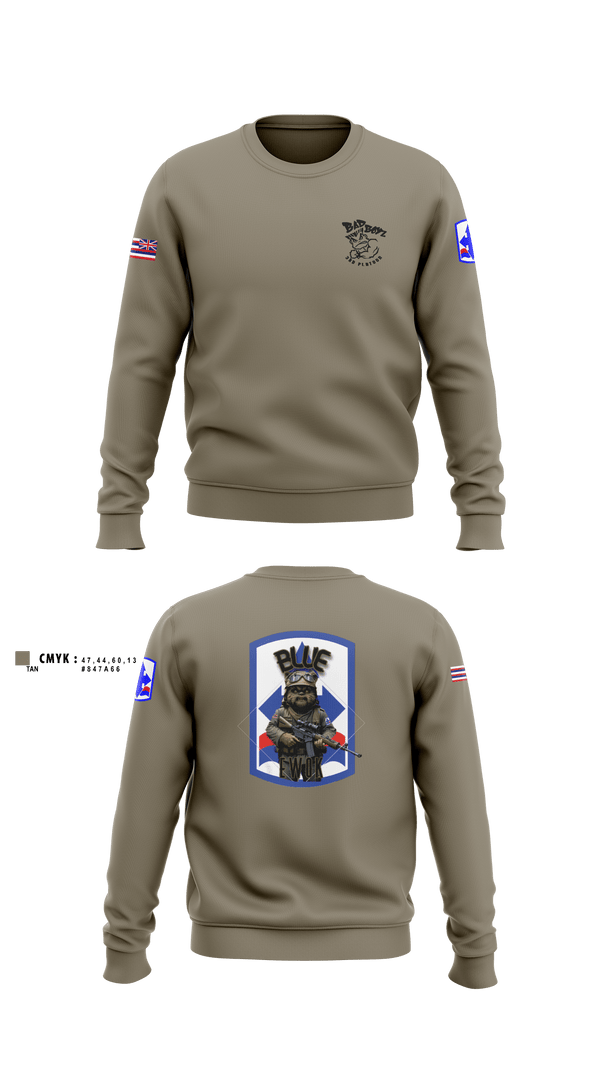 Crew Neck Sweatshirt, 3RD PLT BAD BOYS3RD PLT BAD BOYS 899719921-299 DismountBlue EwokDismount sabersBlue Ewok, Army, Teamtime, Team time, sublimation, custom sports apparel, team uniforms, spirit wear, spiritwear, sports uniforms, custom shirts, team store, custom team store, fundraiser sports, apparel fundraiser