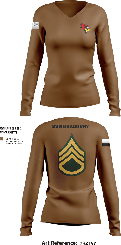 Womens Long Sleeve Vneck Shirt, Bradbuddy, National Guard, Teamtime, Team time, sublimation, custom sports apparel, team uniforms, spirit wear, spiritwear, sports uniforms, custom shirts, team store, custom team store, fundraiser sports, apparel fundraiser