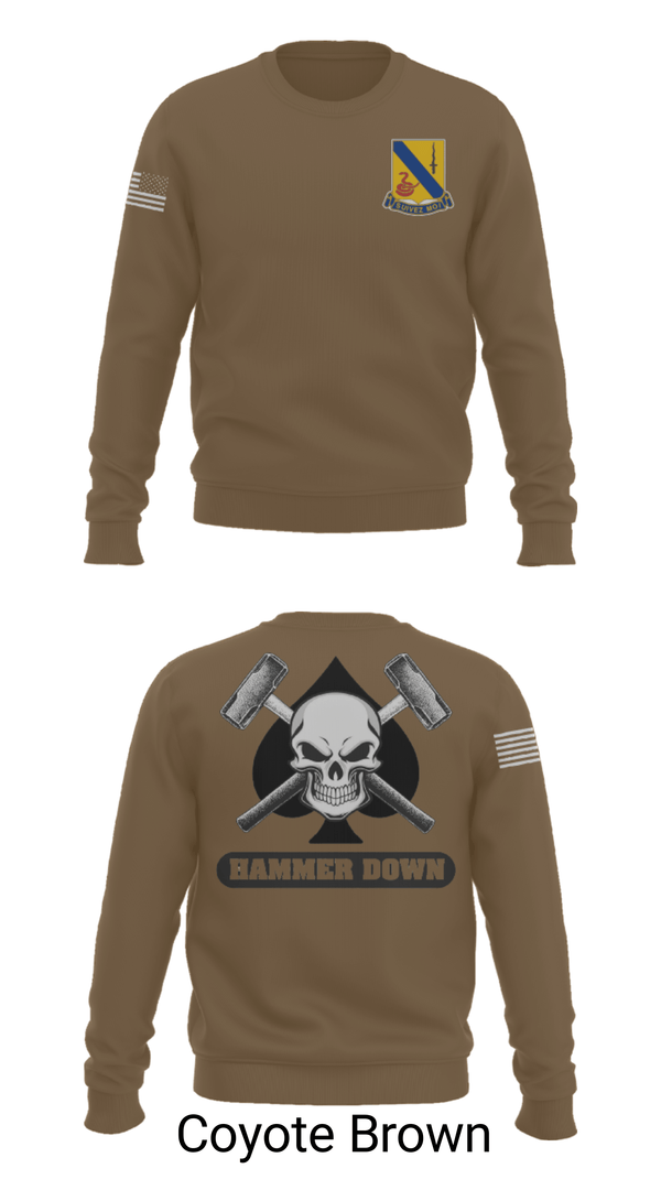 Crew Neck Sweatshirt, 2-14 CAV ACE HIGH, Army, Teamtime, Team time, sublimation, custom sports apparel, team uniforms, spirit wear, spiritwear, sports uniforms, custom shirts, team store, custom team store, fundraiser sports, apparel fundraiser