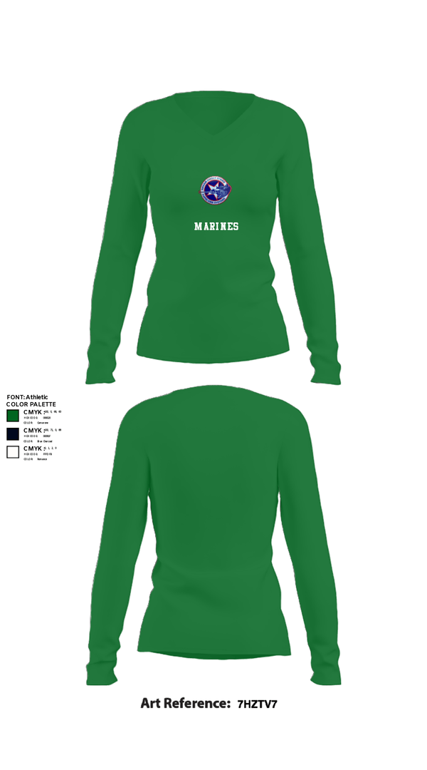 Women's Long Sleeve Vneck Shirt, PMA 242, Marines, Teamtime, Team time, sublimation, custom sports apparel, team uniforms, spirit wear, spiritwear, sports uniforms, custom shirts, team store, custom team store, fundraiser sports, apparel fundraiser