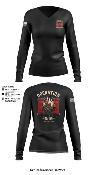 Women's Long Sleeve Vneck Shirt, 305th En Co, Army, Teamtime, Team time, sublimation, custom sports apparel, team uniforms, spirit wear, spiritwear, sports uniforms, custom shirts, team store, custom team store, fundraiser sports, apparel fundraiser