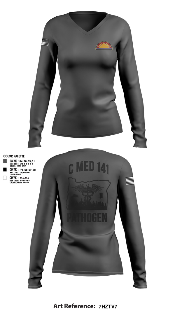 Womens Long Sleeve Vneck Shirt, C Med, National Guard, Teamtime, Team time, sublimation, custom sports apparel, team uniforms, spirit wear, spiritwear, sports uniforms, custom shirts, team store, custom team store, fundraiser sports, apparel fundraiser