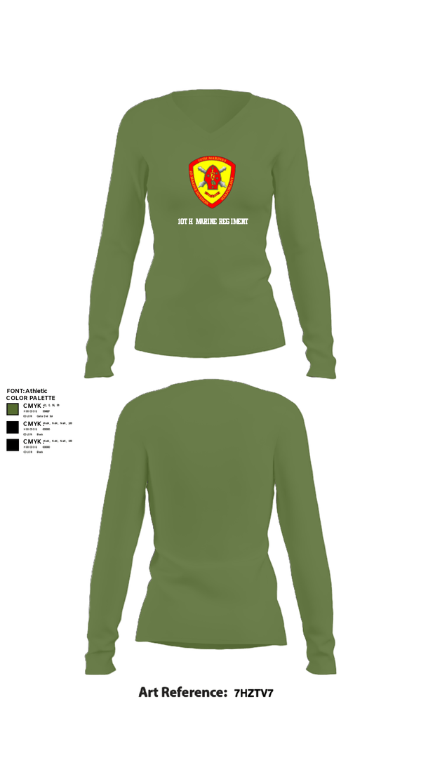 Women's Long Sleeve Vneck Shirt, 10th Marine Regiment, Marines, Teamtime, Team time, sublimation, custom sports apparel, team uniforms, spirit wear, spiritwear, sports uniforms, custom shirts, team store, custom team store, fundraiser sports, apparel fundraiser