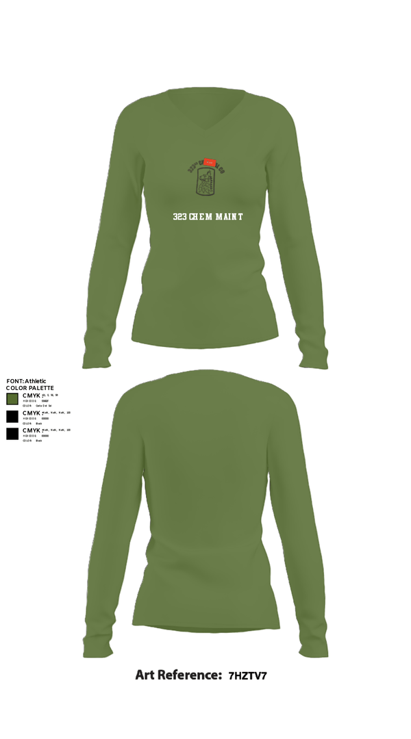 Women's Long Sleeve Vneck Shirt, 323 chem maint, Army, Teamtime, Team time, sublimation, custom sports apparel, team uniforms, spirit wear, spiritwear, sports uniforms, custom shirts, team store, custom team store, fundraiser sports, apparel fundraiser