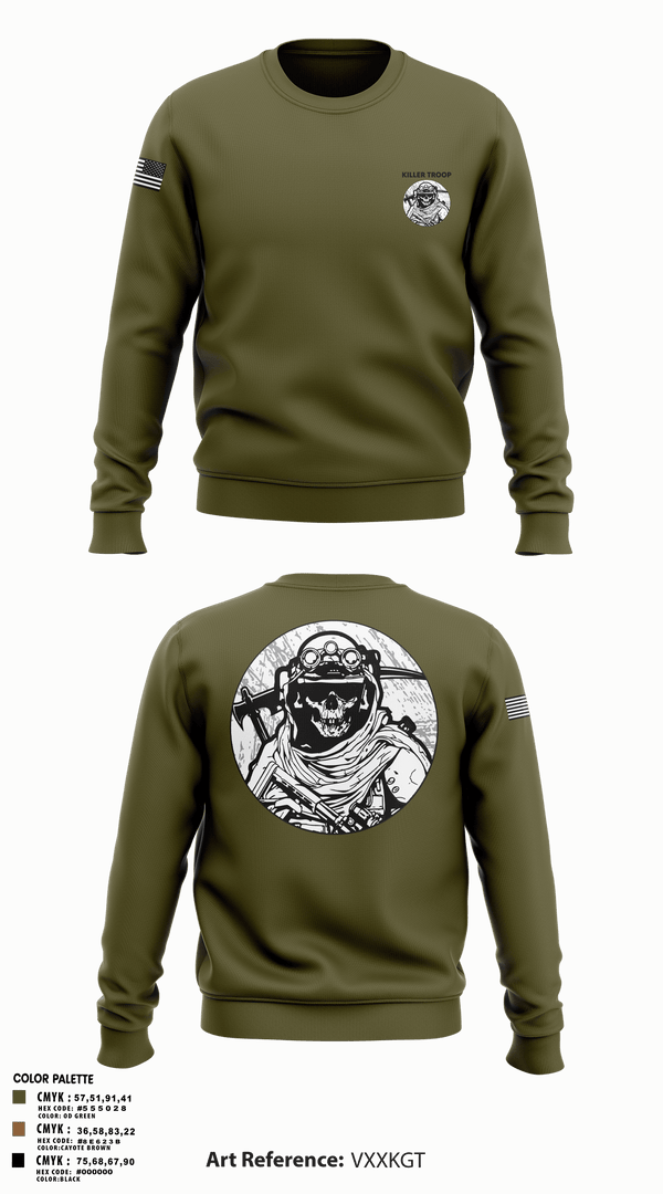 Crew Neck Sweatshirt, Killer Troop, Army, Teamtime, Team time, sublimation, custom sports apparel, team uniforms, spirit wear, spiritwear, sports uniforms, custom shirts, team store, custom team store, fundraiser sports, apparel fundraiser