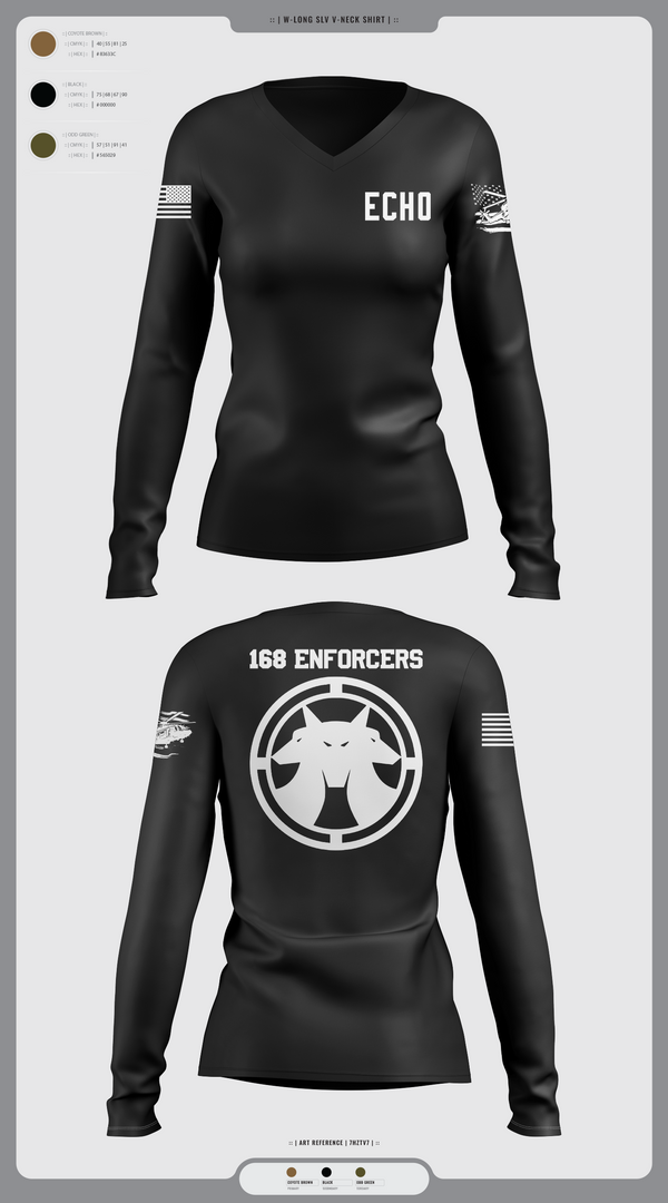 Womens Long Sleeve Vneck Shirt, Echo, Army, Teamtime, Team time, sublimation, custom sports apparel, team uniforms, spirit wear, spiritwear, sports uniforms, custom shirts, team store, custom team store, fundraiser sports, apparel fundraiser
