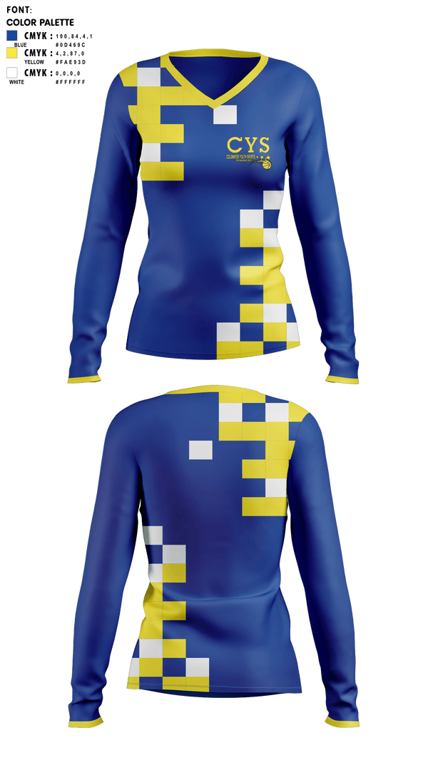 Womens Long Sleeve Vneck Shirt, ColdWater Cougara 'Shelby Youth Sports', Track & Field, Teamtime, Team time, sublimation, custom sports apparel, team uniforms, spirit wear, spiritwear, sports uniforms, custom shirts, team store, custom team store, fundraiser sports, apparel fundraiser