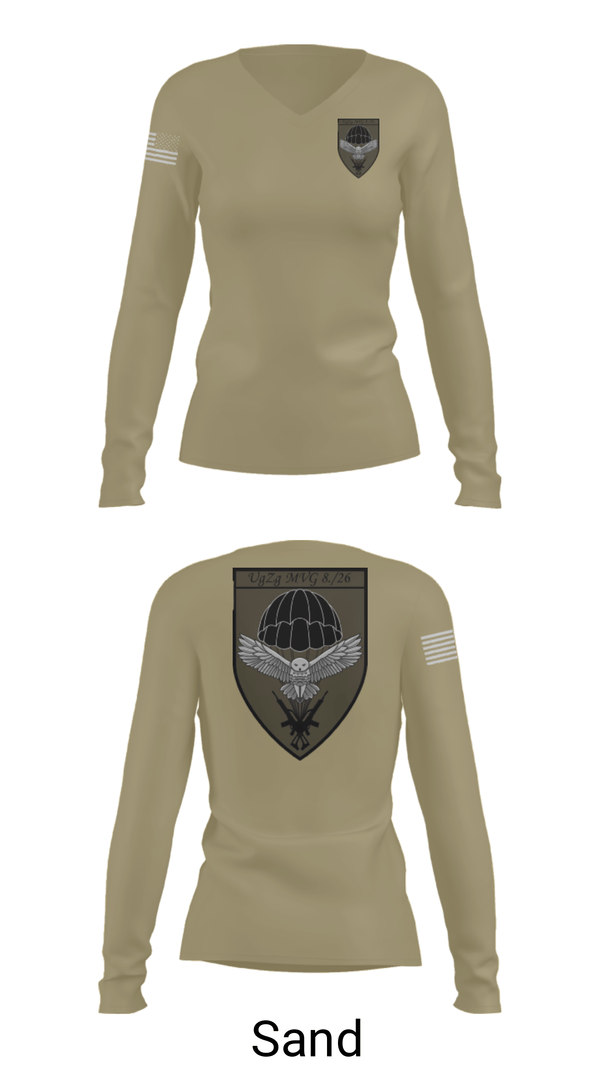 Womens Long Sleeve Vneck Shirt, 8.FschJgRgt 26, Army, Teamtime, Team time, sublimation, custom sports apparel, team uniforms, spirit wear, spiritwear, sports uniforms, custom shirts, team store, custom team store, fundraiser sports, apparel fundraiser