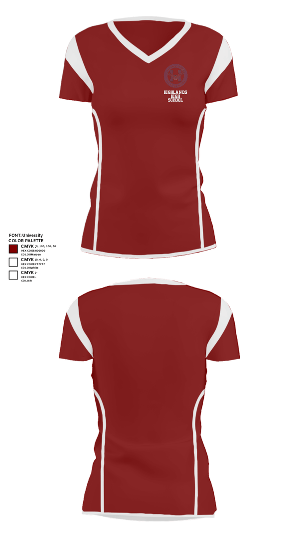 Women's Short Sleeve Vneck Shirt, Highlands High School, Spirit Store, Teamtime, Team time, sublimation, custom sports apparel, team uniforms, spirit wear, spiritwear, sports uniforms, custom shirts, team store, custom team store, fundraiser sports, apparel fundraiser