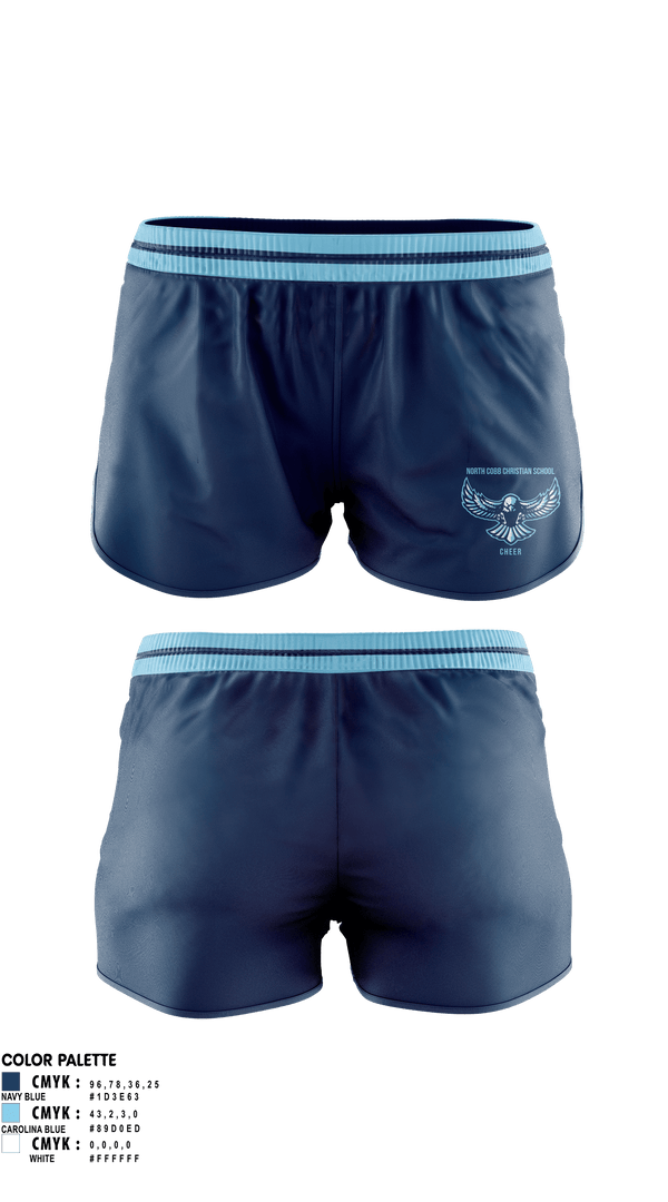 Womens Shorts, North Cobb Christian School Cheer, Cheer, Teamtime, Team time, sublimation, custom sports apparel, team uniforms, spirit wear, spiritwear, sports uniforms, custom shirts, team store, custom team store, fundraiser sports, apparel fundraiser