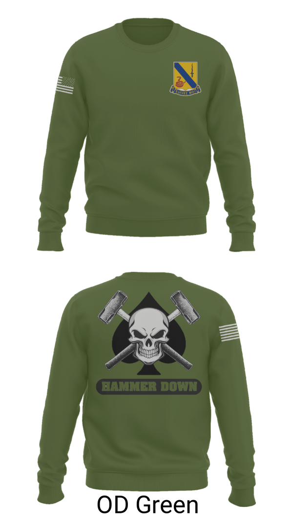 Crew Neck Sweatshirt, 2-14 CAV ACE HIGH, Army, Teamtime, Team time, sublimation, custom sports apparel, team uniforms, spirit wear, spiritwear, sports uniforms, custom shirts, team store, custom team store, fundraiser sports, apparel fundraiser