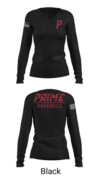 Women's Long Sleeve Vneck Shirt, Prime Baseball, Baseball, Teamtime, Team time, sublimation, custom sports apparel, team uniforms, spirit wear, spiritwear, sports uniforms, custom shirts, team store, custom team store, fundraiser sports, apparel fundraiser