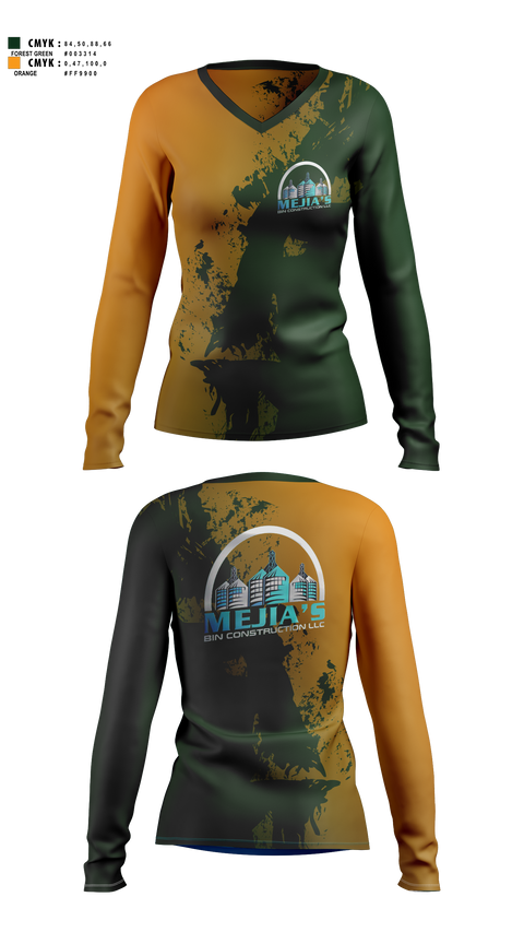 Womens Long Sleeve Vneck Shirt, Mejia’s Bin Construction LLC, , Teamtime, Team time, sublimation, custom sports apparel, team uniforms, spirit wear, spiritwear, sports uniforms, custom shirts, team store, custom team store, fundraiser sports, apparel fundraiser