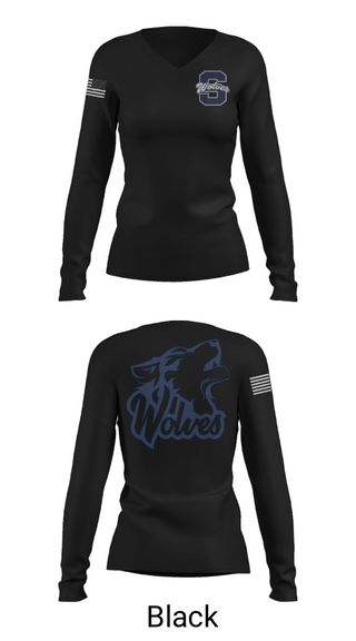 Womens Long Sleeve Vneck Shirt, Shawnee Middle School Cheer, Cheer, Teamtime, Team time, sublimation, custom sports apparel, team uniforms, spirit wear, spiritwear, sports uniforms, custom shirts, team store, custom team store, fundraiser sports, apparel fundraiser