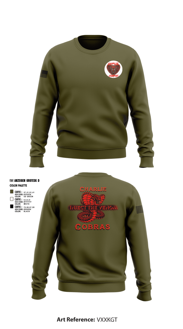 Crew Neck Sweatshirt, Charlie Company Cobras, Army, Teamtime, Team time, sublimation, custom sports apparel, team uniforms, spirit wear, spiritwear, sports uniforms, custom shirts, team store, custom team store, fundraiser sports, apparel fundraiser
